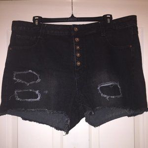 Arizona High Waist Button Fly Distressed Shorts